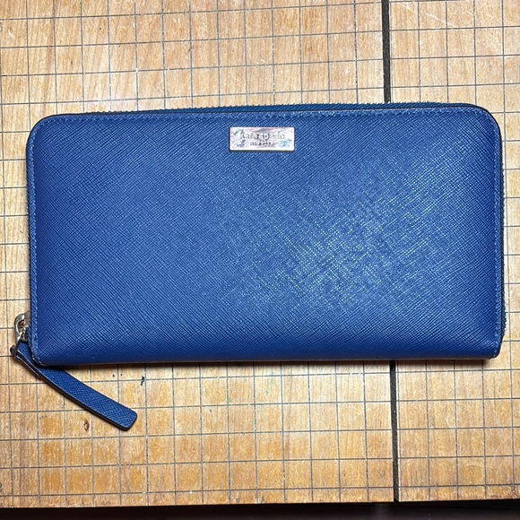kate spade Handbags - kate spade Safiano Leather Wallet Navy Dark Blue Zip Around 8”Lx4.25”Hx1”H